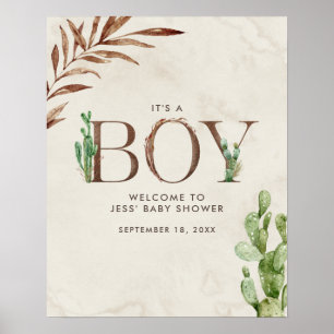 Affiche Baby shower Cactus Leather Boy Bienvenue