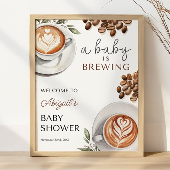 Affiche Baby shower café Bienvenue - bébé brasse 16x20 (Coffee Baby Shower Welcome - Baby is Brewing 16x20 Poster)