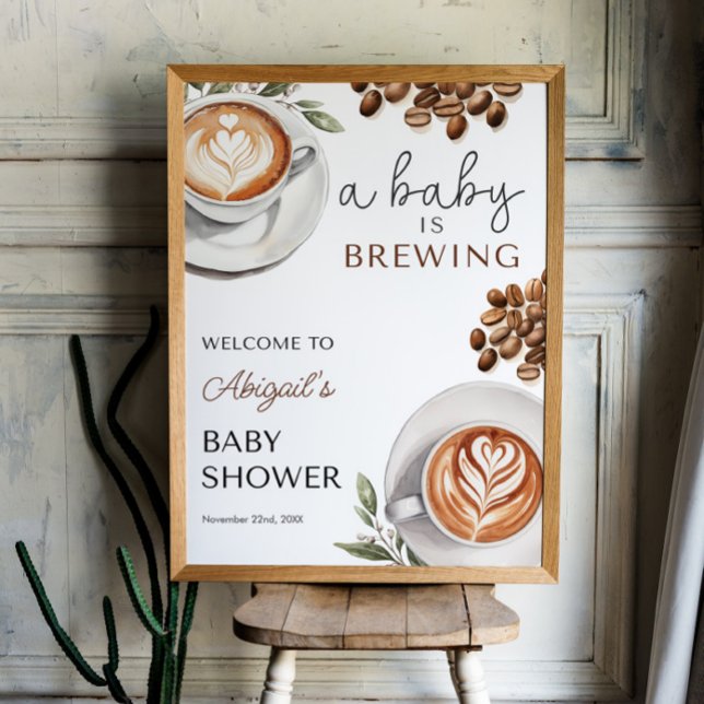 Affiche Baby shower café Bienvenue - bébé brasse 18x24 (Coffee Baby Shower Welcome - Baby is Brewing 18x24 Poster)