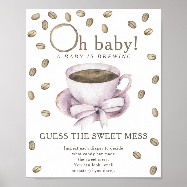 Affiche Baby shower café Devinez le doux désordre (Devant)