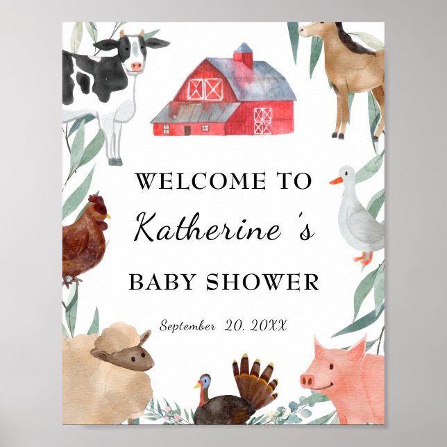 Affiche Baby shower Campagnard Sur La Ferme Bienvenue (Devant)
