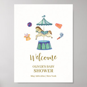 Affiche Baby shower Carnaval vintage Bienvenue