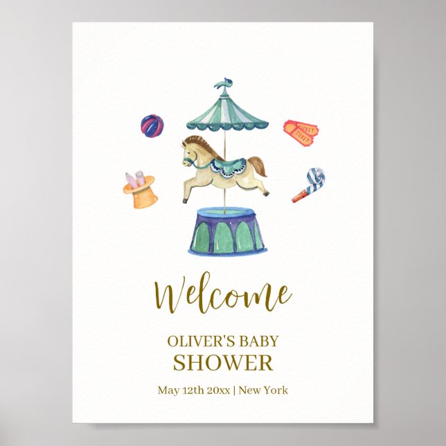 Affiche Baby shower Carnaval vintage Bienvenue (Devant)
