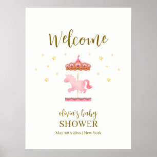 Affiche Baby shower carrousel élégant en or rose Bienvenue