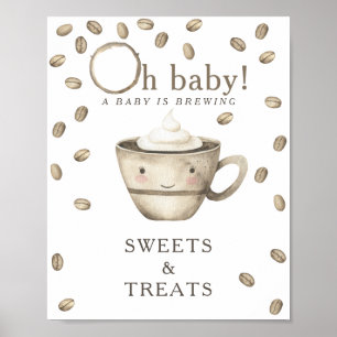 Affiche Baby shower Cartoon Café douceurs et friandises