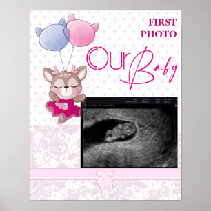 Affiche Baby shower. Cerf de bébé rose