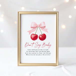 Affiche Baby shower cerise Ne pas dire signe bébé