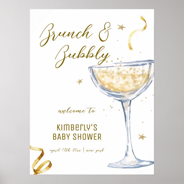 Affiche Baby shower Champagne de Brunch Elégant Or Bienven (Devant)