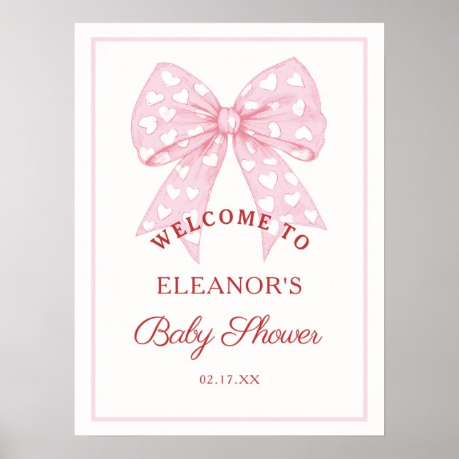 Affiche Baby shower Chérie Bow Rose Bienvenue (Devant)