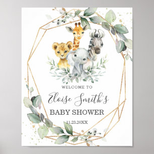Affiche Baby shower chic de verdure Jungle Animaux Bienven