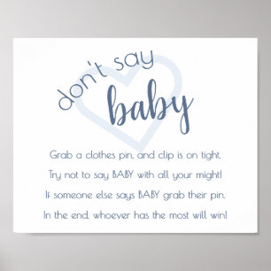 Affiche Baby shower chic   Dusty Blue Dont Say Baby Game