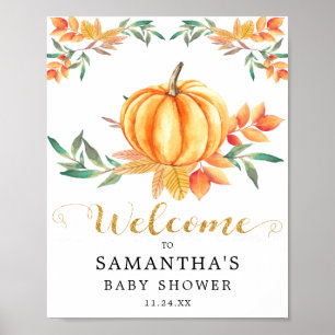 Affiche Baby Shower Citrouille Aquarelle Orange Dorée Auto