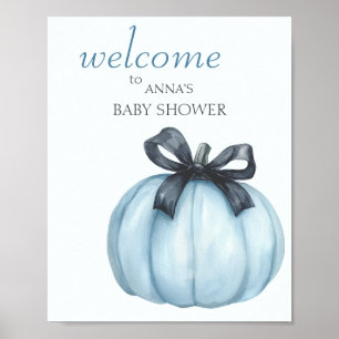 Affiche Baby shower Citrouille bleu Bienvenue