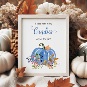 Affiche Baby shower Citrouille bleu Devinez combien de bon