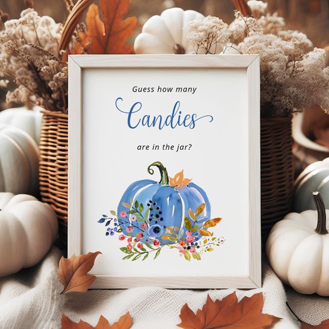 Affiche Baby shower Citrouille bleu Devinez combien de bon (Créateur téléchargé)