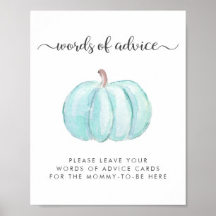Affiche Baby shower Citrouille Bleu Mots De Conseil Dépose