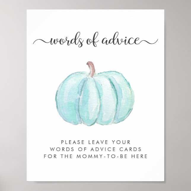 Affiche Baby shower Citrouille Bleu Mots De Conseil Dépose (Devant)