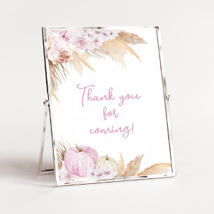 Affiche Baby shower Citrouille Boho rose Merci pour venir