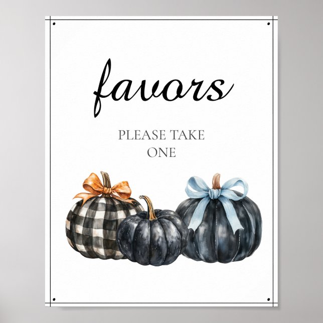Affiche Baby shower Citrouille d'aquarelle noir Favoriser (Devant)