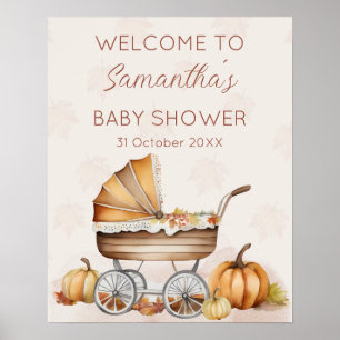 Affiche Baby shower Citrouille d'automne aquarelle Bienven