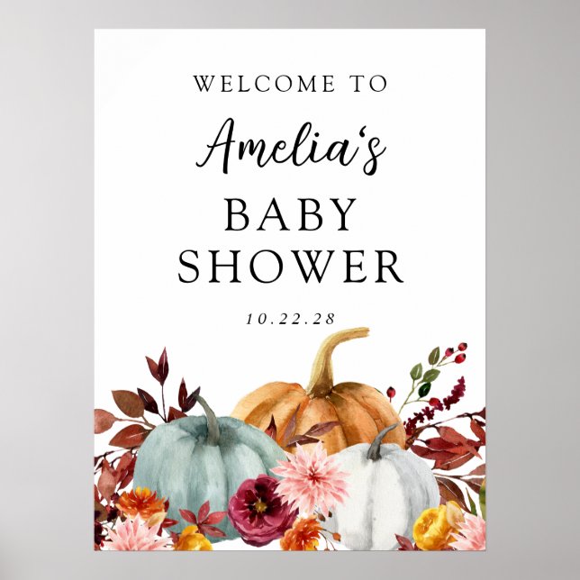 Affiche Baby shower Citrouille d'automne Welcome Foam Boar (Devant)
