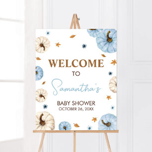 Affiche Baby shower Citrouille de la chute bleue Bienvenue