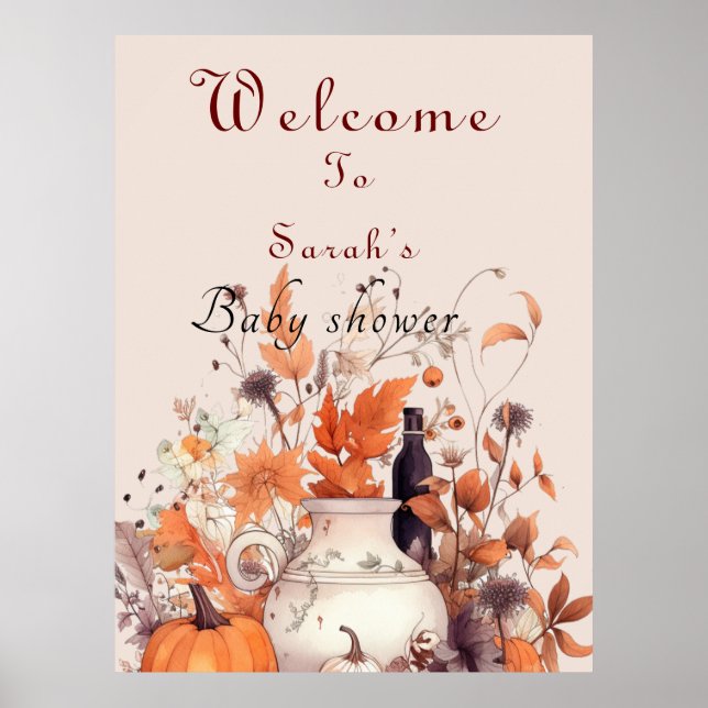Affiche baby shower citrouille de l'automne (Devant)