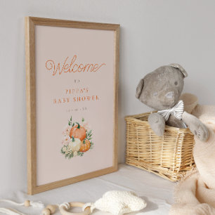 Affiche Baby shower Citrouille rose et orange Bienvenue