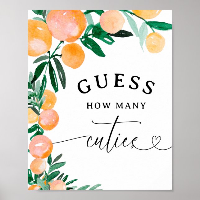 Affiche Baby Shower Citrus Orange Devinez Combien de Bébés (Devant)