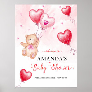 Affiche Baby shower Coeur en peluche mignon Bienvenue