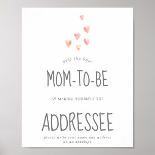 Affiche Baby shower Coeurs aquarelle Adresse une enveloppe