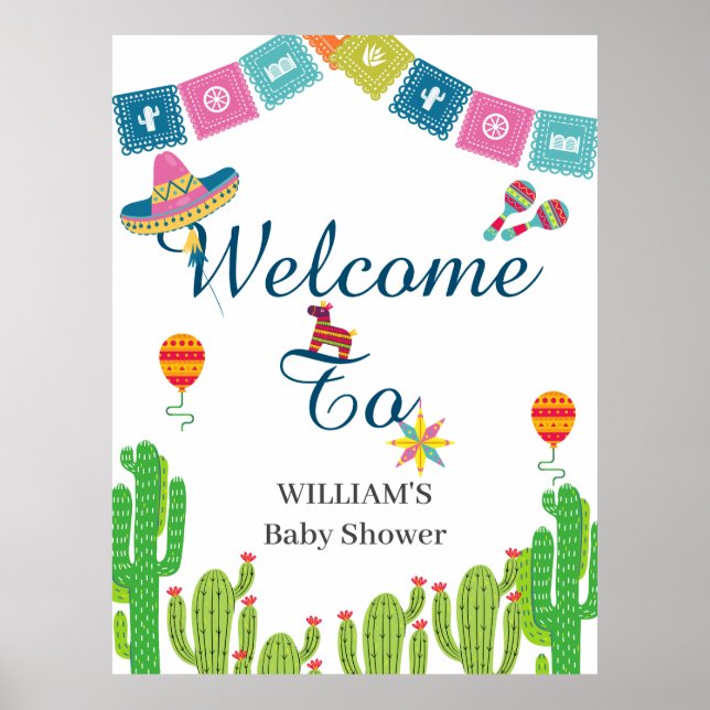 Affiche Baby shower coloré mexicain Fiesta Cactus (Devant)