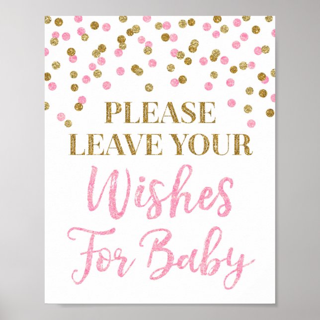 Affiche Baby shower Confetti en or rose souhaits pour bébé (Devant)