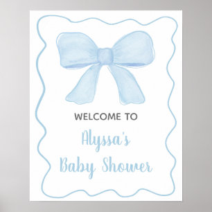 Affiche Baby shower Coquette Blue Boy Bow Bienvenue