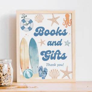 Affiche Baby shower côtier de plage Livres et cadeaux