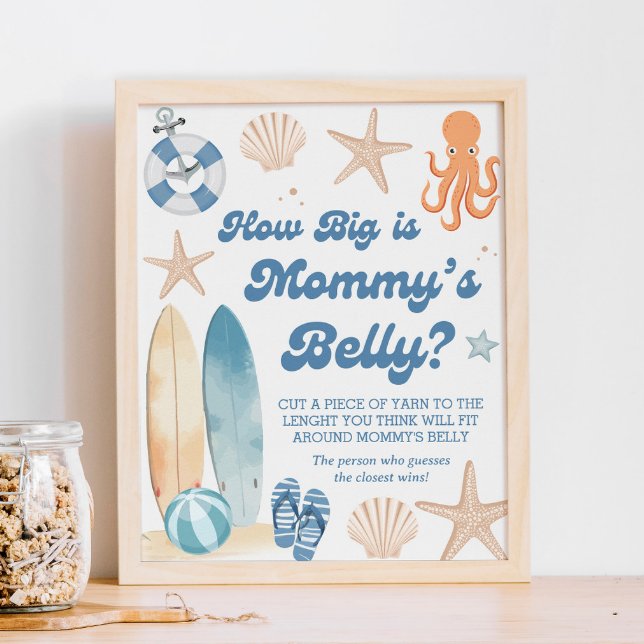 Affiche Baby shower côtier Quelle taille a son ventre (Créateur téléchargé)