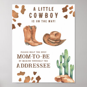 Affiche Baby-shower cow-boy - Aidez la future maman occupé