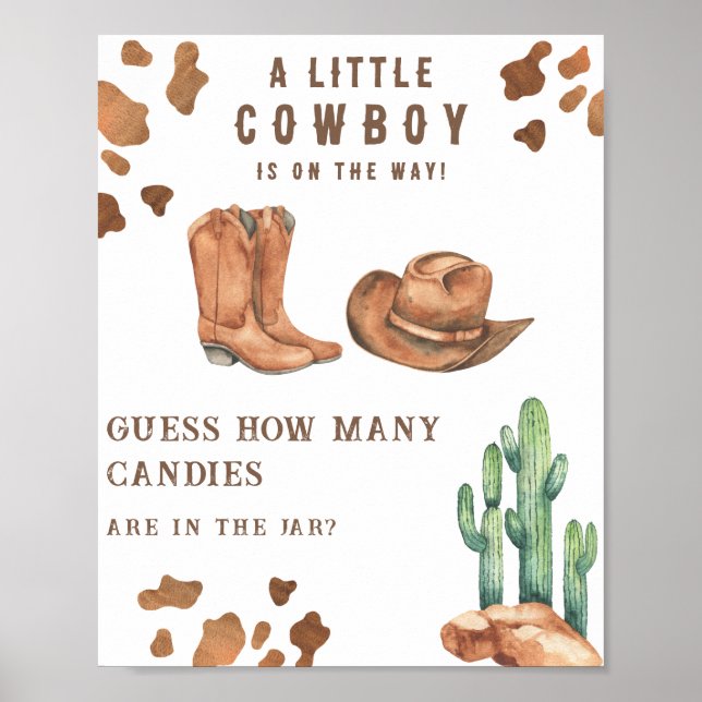 Affiche Baby-shower cow-boy: devine combien de bonbons (Devant)