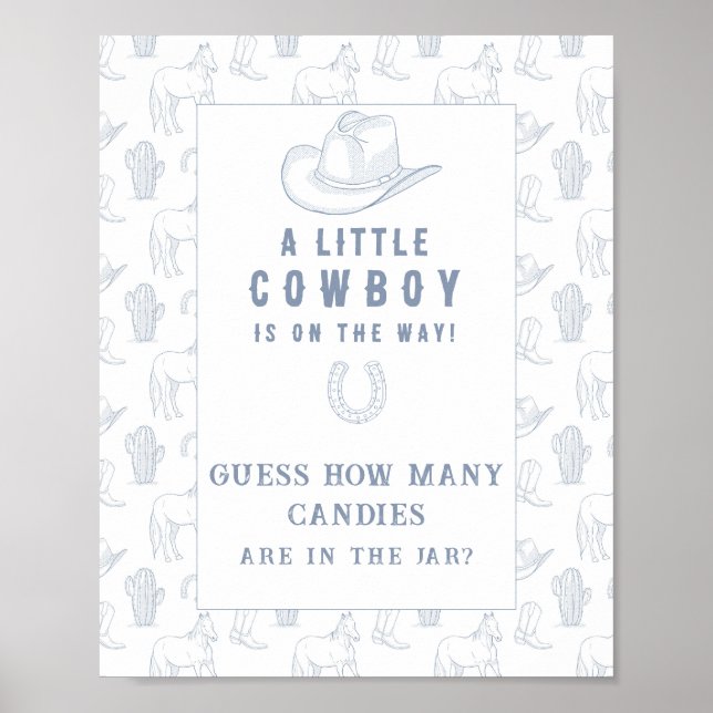 Affiche Baby shower cow-boy Devinez combien de bonbons (Devant)