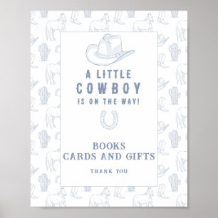 Affiche baby-shower cow-boy - livres cartes et cadeaux aff