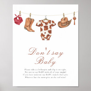 Affiche Baby shower cow-boy - Ne dites pas bébé