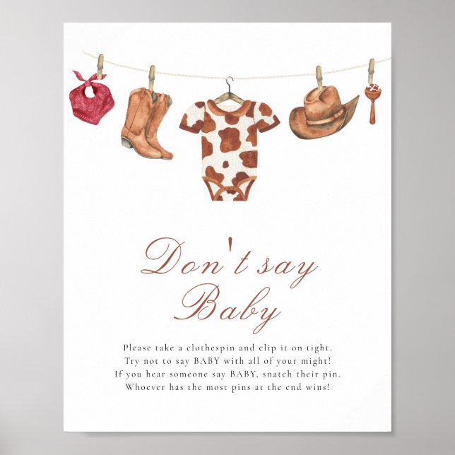 Affiche Baby shower cow-boy - Ne dites pas bébé  (Devant)