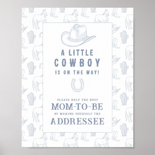 Affiche Baby shower Cowboy - Aidez la maman à être occupée (Devant)