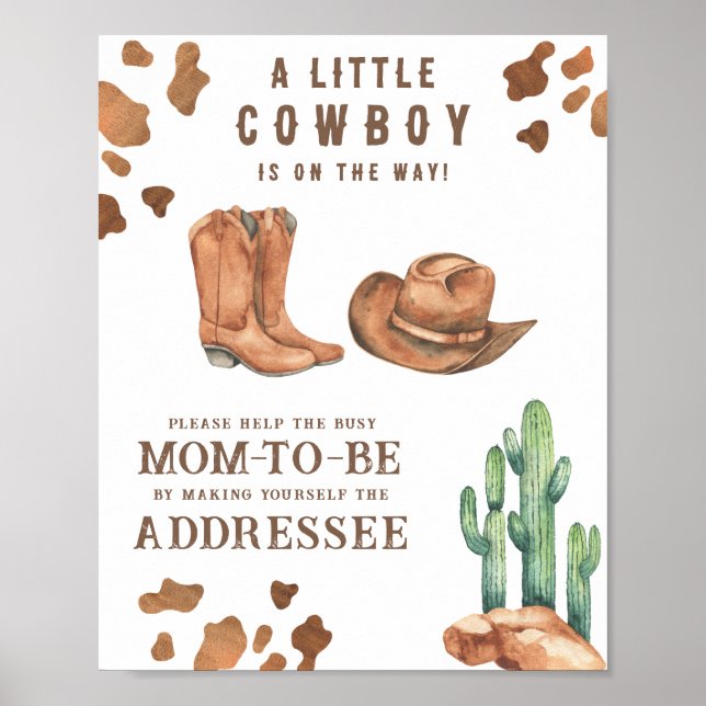 Affiche Baby shower Cowboy - Aidez la maman à être occupée (Devant)