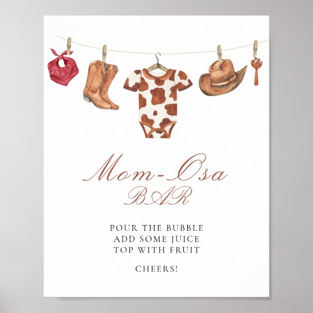 Affiche Baby shower cowboy - Bar à mimosa (Devant)
