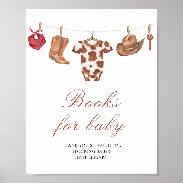Affiche Baby shower cowboy - livres pour bébé (Devant)