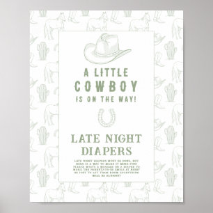Affiche Baby shower Cowboy vert jeu de couches tard la nui