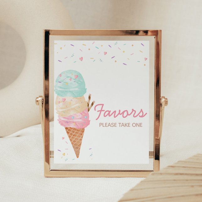 Affiche Baby shower Crème glacée Faveurs (Ice Cream Sprinkled with Love Baby Shower Favors Sign)