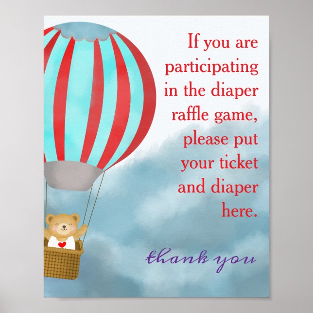 Affiche Baby Shower Cute Cub Diaper Raffle Sign (Devant)