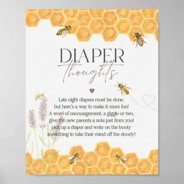 Affiche baby shower d'abeilles miel tard dans la nuit (Devant)